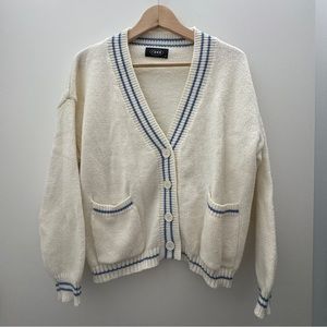 Cider White Cardigan with Blue Lining Worn 1x